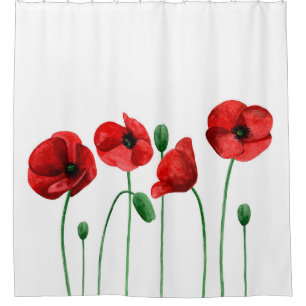 Watercolor poppies. Red flowers. Botanical Shower Curtain