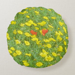 Watercolor poppies round cushion