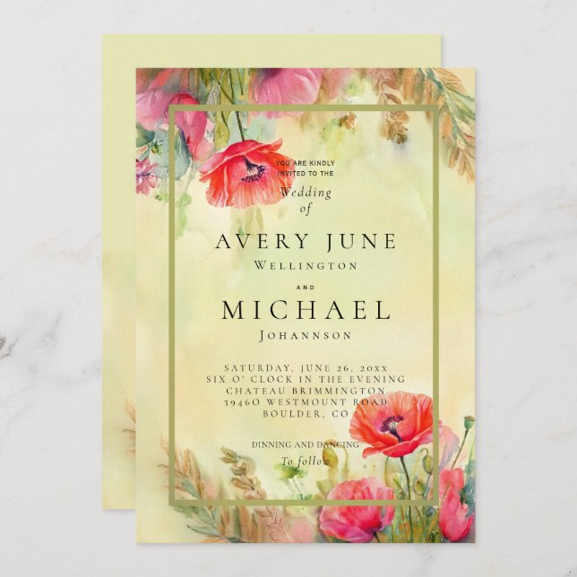 Watercolor Poppies Spring Wedding Invitation (Front/Back)