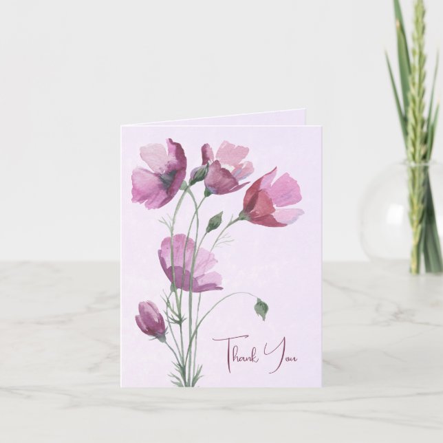Watercolor Poppies Sympathy Thank You Card (Front)