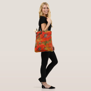 Watercolor Poppies Vibrant Reddish Colour, Tote Bag