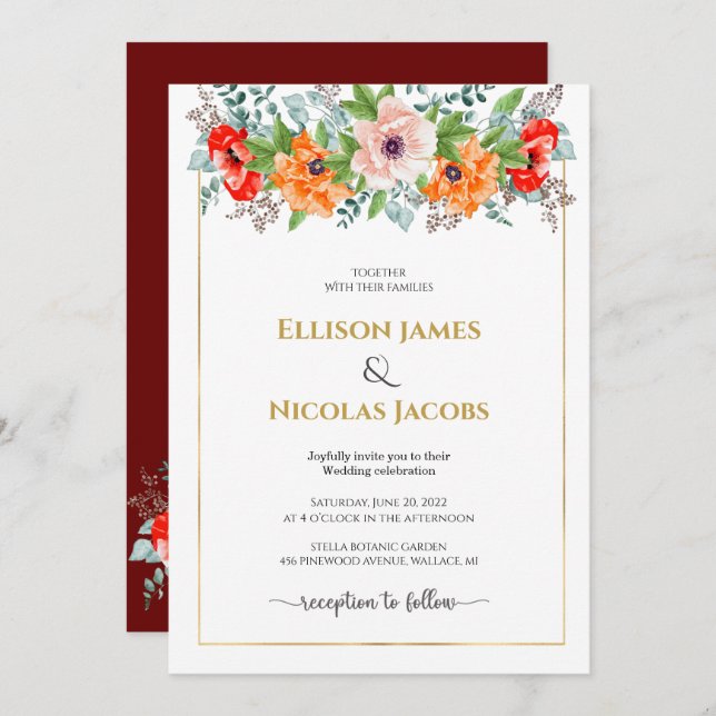 Watercolor Poppies Wedding Invitation (Front/Back)