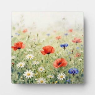 Watercolor Poppy Daisy Cornflower Meadow Pattern Plaque