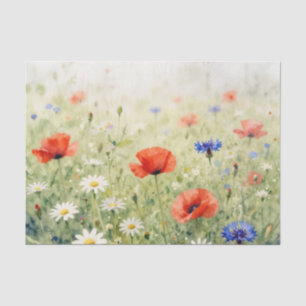 Watercolor Poppy Daisy Cornflower Meadow Pattern Tissue Paper