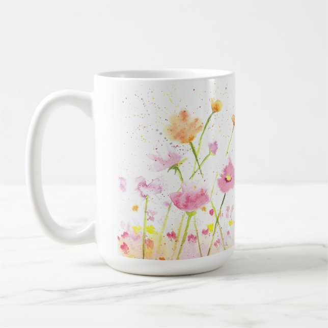 Watercolor poppy field coffee/tea mug (Left)