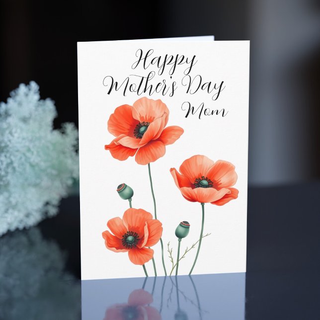 Watercolor Poppy Flower Art Mother's Day Card (Pop your greeting into this pretty poppy Mother's Day Card and send with love)