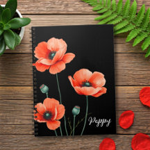 Watercolor Poppy Flower Art Name Floral Notebook
