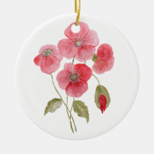 Watercolor poppy flower ceramic ornament
