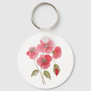 Watercolor poppy flower key ring