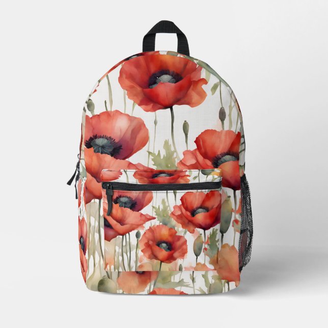 Watercolor Poppy Flowers Backpack (Front)