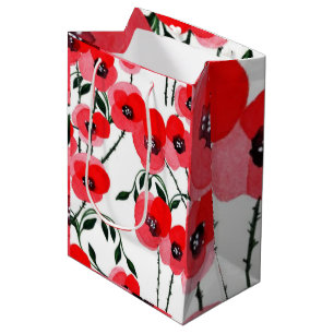 Watercolor poppy flowers botanical medium gift bag