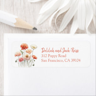 Watercolor Poppy Flowers Pretty Return Address Label