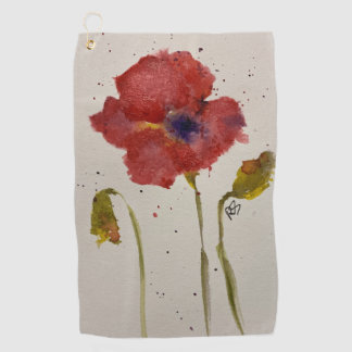 Watercolor poppy golf towel