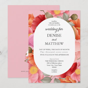 Watercolor Poppy on Almond Blossom Pink Invitation