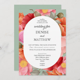 Watercolor Poppy on Cameo Green Invitation