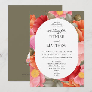 Watercolor Poppy on Martini Olive Green Invitation