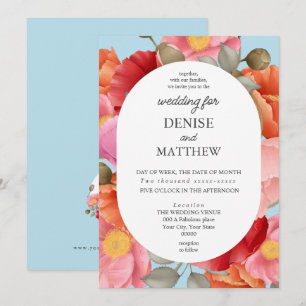 Watercolor Poppy on Spun Sugar Blue Invitation