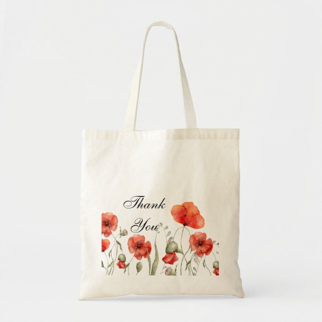 Watercolor Poppy Red wildflowers  Tote Bag (Front)