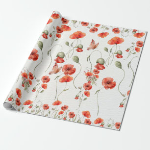 Watercolor Poppy Red wildflowers wedding  Wrapping Paper