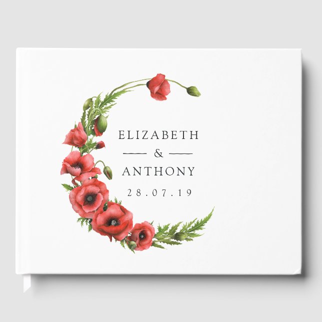 Watercolor Poppy Rustic Country Wedding Guest Book (Front)