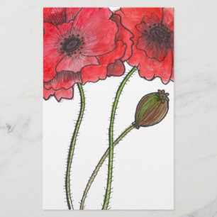 Watercolor Poppy Stationery