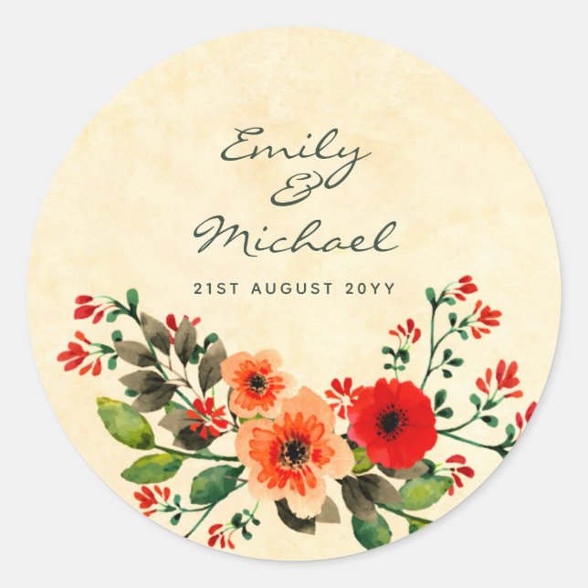 Watercolor Poppy Stickers Personalised Peach (Front)