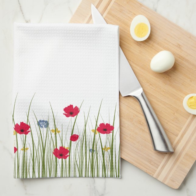 Watercolor Poppy Tea Towel (Quarter Fold)