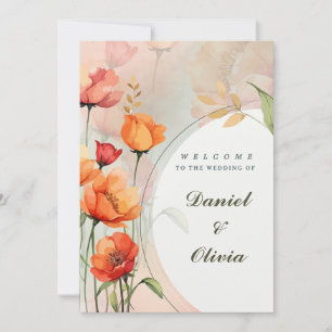 Watercolor Poppy Wedding Invitation   Olive Green,