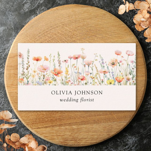 Watercolor Poppy Wildflower Floral Business Card (Close up)