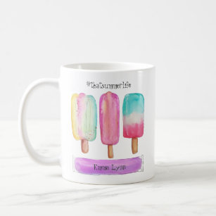 Watercolor Popsicle Ice Cream Fun Summer Add Name Coffee Mug