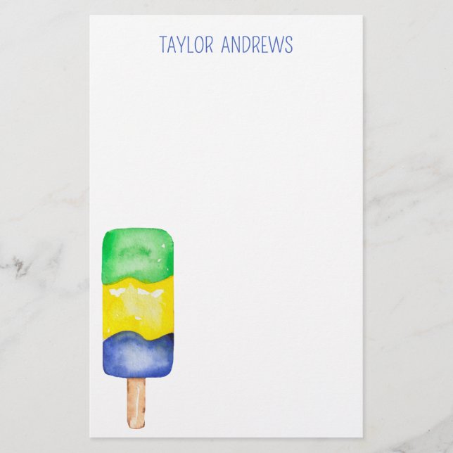 Watercolor Popsicle Personalised Stationery (Front)