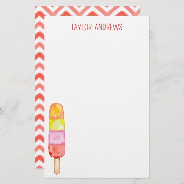 Watercolor Popsicle Personalised Stationery (Front/Back)