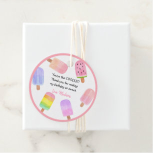 Watercolor Popsicle Pink Girl Birthday Favour Tags