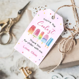 Watercolor Popsicle Pink Girl Birthday Gift Tags