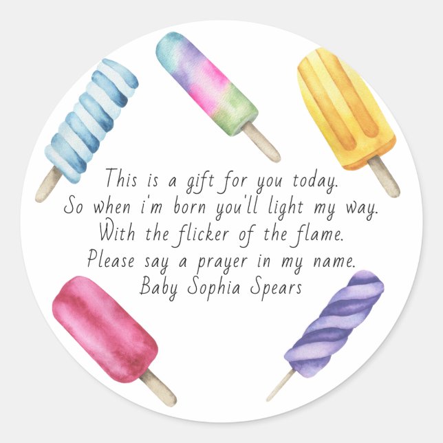 Watercolor Popsicle Prayers Candle  Classic Round Sticker (Front)