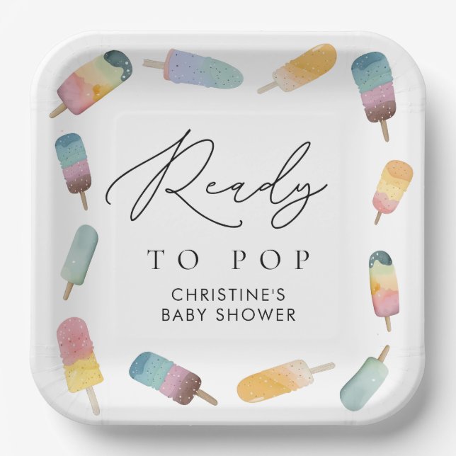 Watercolor Popsicle Ready to Pop Baby Shower Paper Plate (Front)