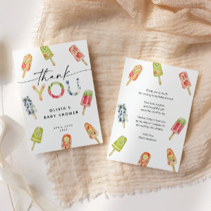 Watercolor Popsicle Ready to Pop Baby Shower Thank You Card