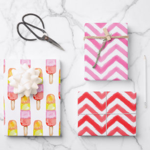 Watercolor Popsicles Chevron Wrapping Paper Sheet