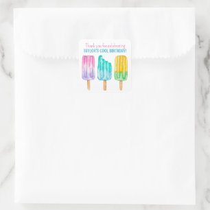 Watercolor Popsicles Favour Square Sticker