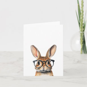 Watercolor Portrait Cute Rabbit With Glasses Card