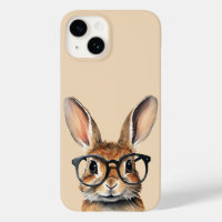 Watercolor Portrait Cute Rabbit With Glasses