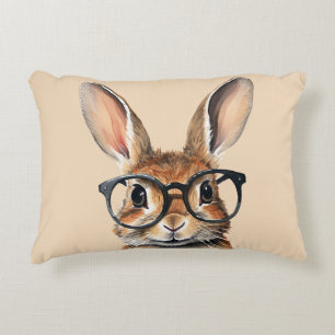Watercolor Portrait Cute Rabbit With Glasses Decorative Cushion