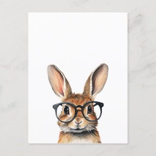 Watercolor Portrait Cute Rabbit With Glasses Postcard