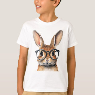 Watercolor Portrait Cute Rabbit With Glasses T-Shirt