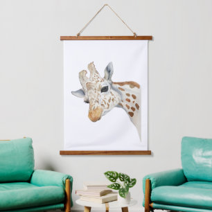 Watercolor portrait of a giraffe hanging tapestry