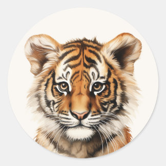 Watercolor Portrait of a Little Tiger Classic Round Sticker