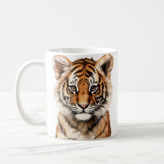 Watercolor Portrait of a Little Tiger Coffee Mug (Left)