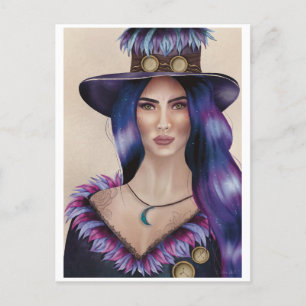 Watercolor Portrait of a Steampunk-inspired Woman  Postcard