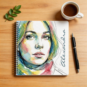 Watercolor Portrait Personalised Name Journal