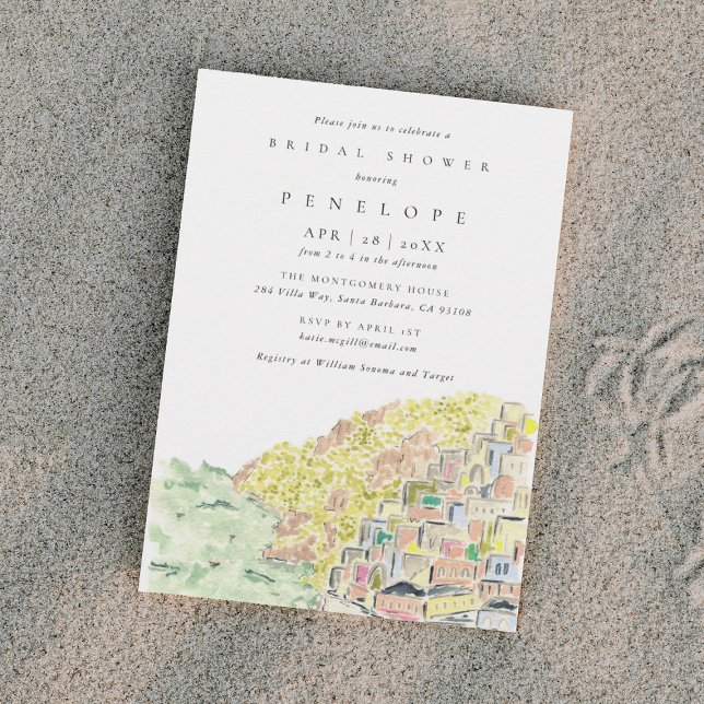 Watercolor Positano Italy Bridal Shower Invitation (Creator Uploaded)